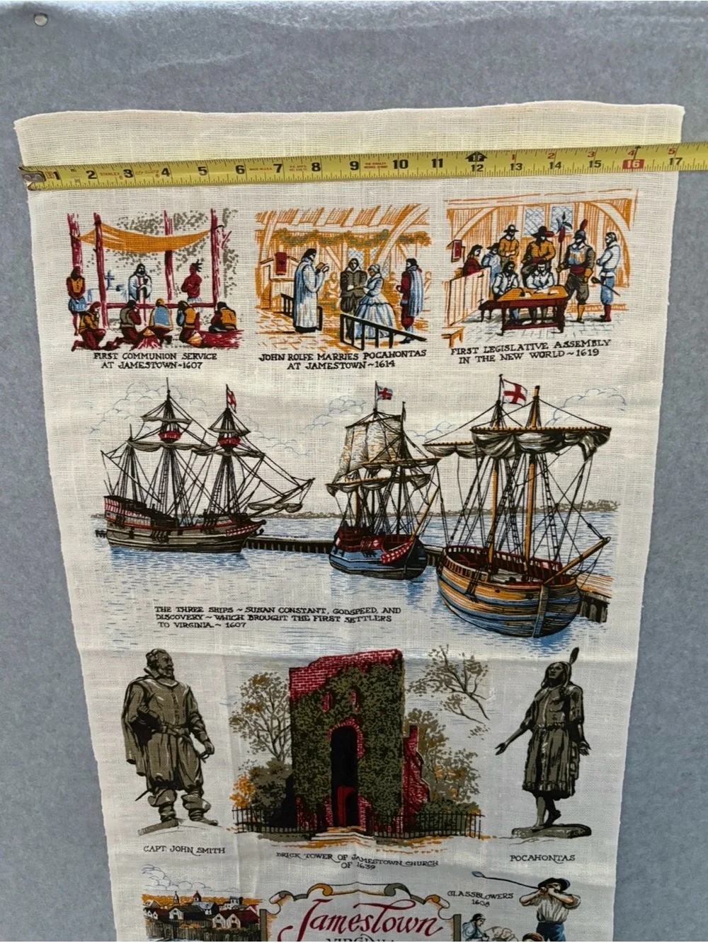 Vintage Kay Dee Jamestown Virginia Pure Linen Tea Towel Souvenir